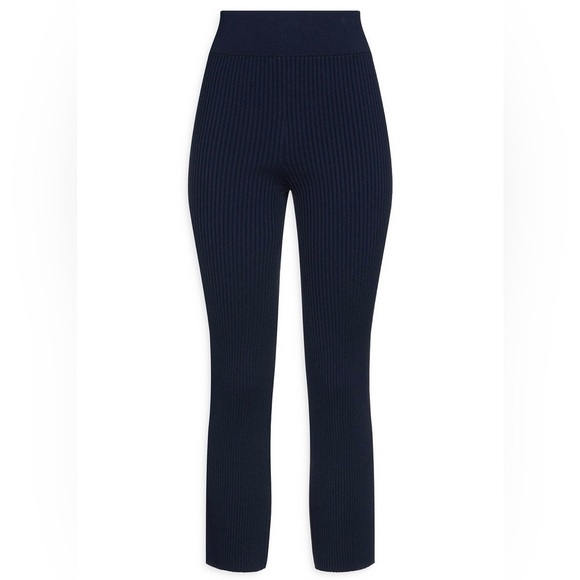 FRAME Ribbed Crop Kick Knit Flared Sweater Pant in Navy Sz. Small - Picture 2 of 11